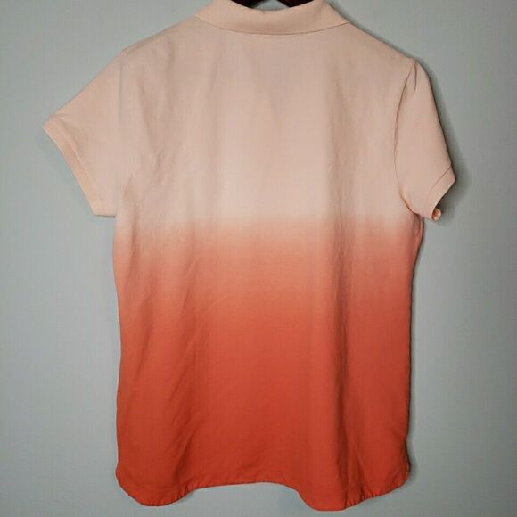 Lands End Womens Polo Shirt Orange Peach Ombre Casual Summer Top Golf Size Large - Picture 15 of 15